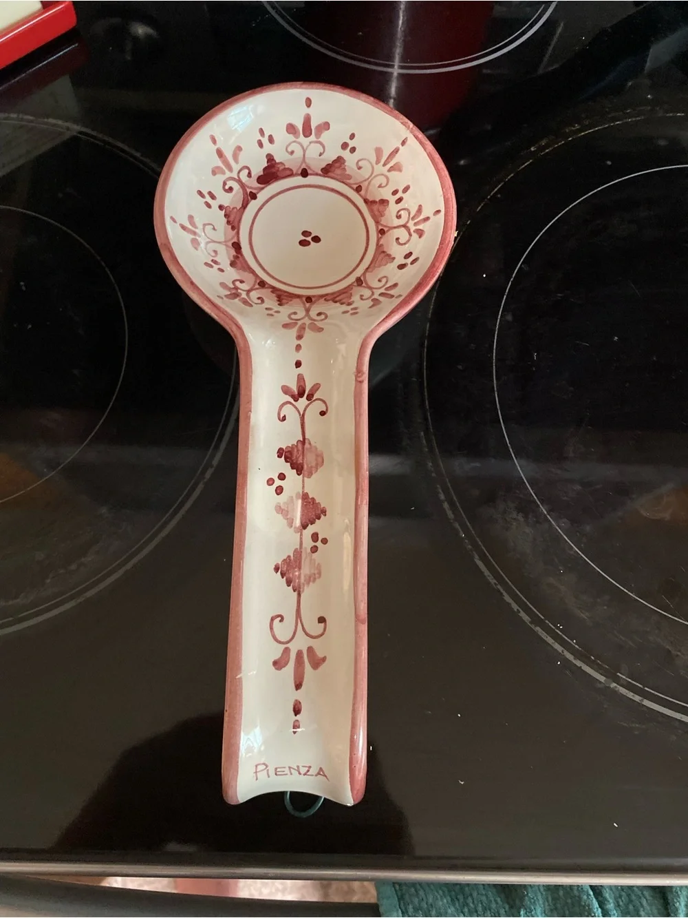 Ceramic Spoon Rest in Red Floral Accent